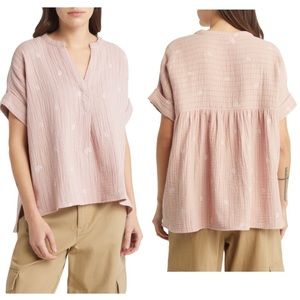 Madewell Dusty Pink Embroidered Floral Lakeline Popover Tunic Gauze Top NEW